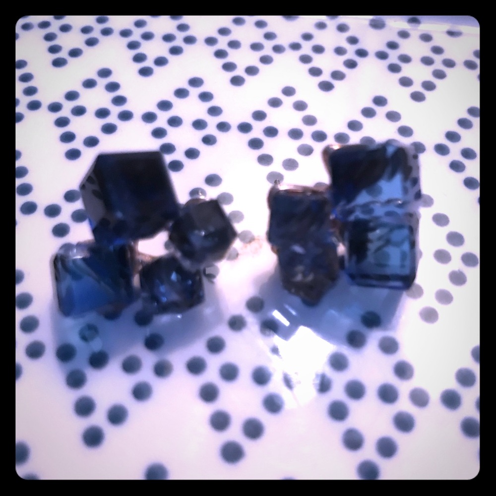 Trendy fashionable blue cube earrings